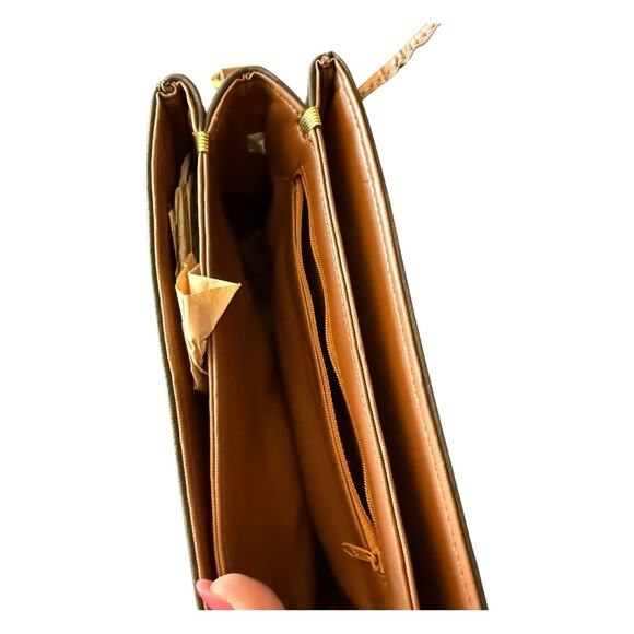 Vintage Charles Hubert Top Handle Satchel Shoulder Bag Strap Leather Gold Brown - Picture 7 of 10